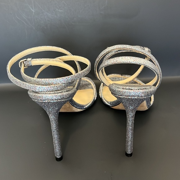 JIMMY CHOO Mimi Silver Glitter Strapped High Heels - Picture 3 of 6